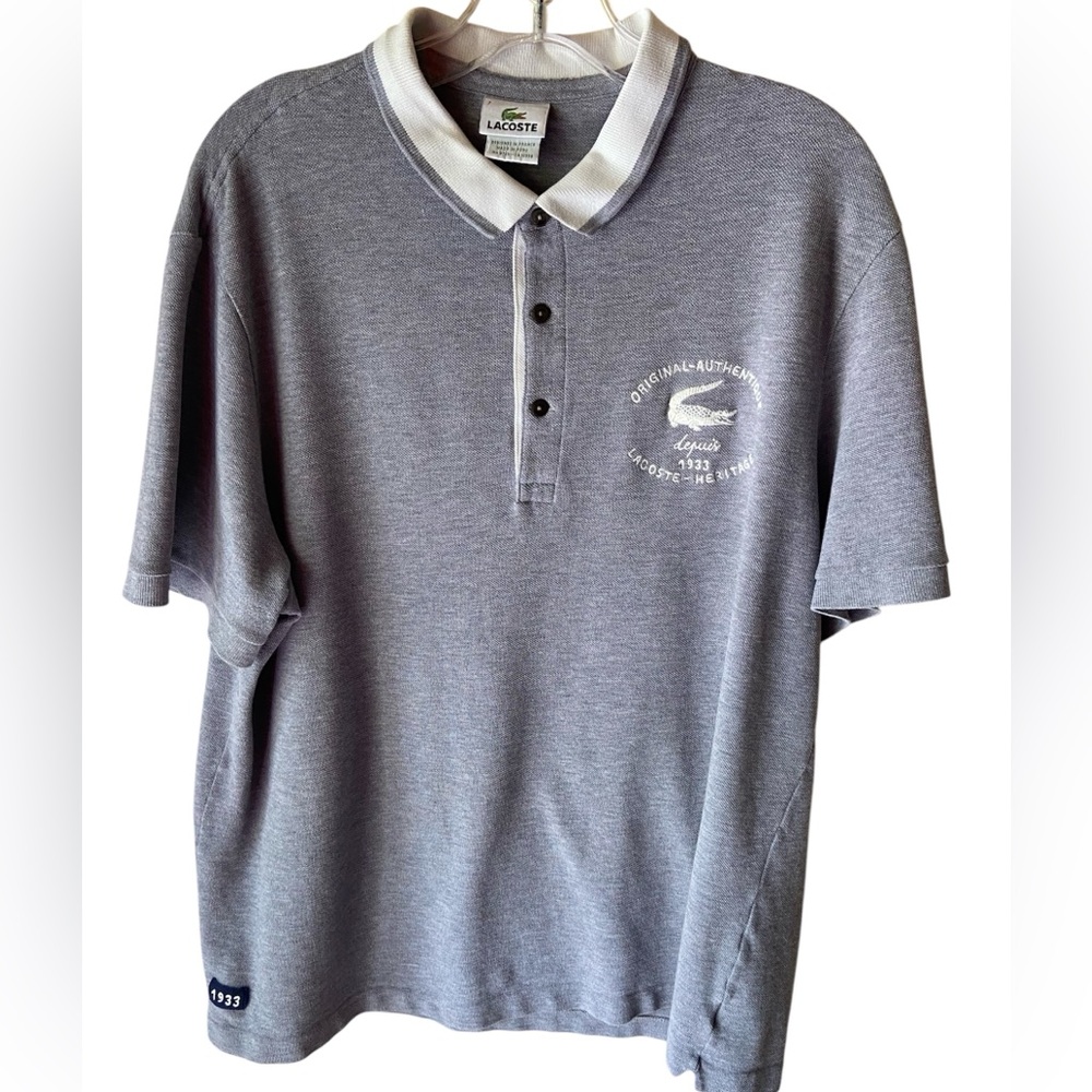 Men’s Lacoste short sleeve polo shirt, 3 button front with logo on front size 7